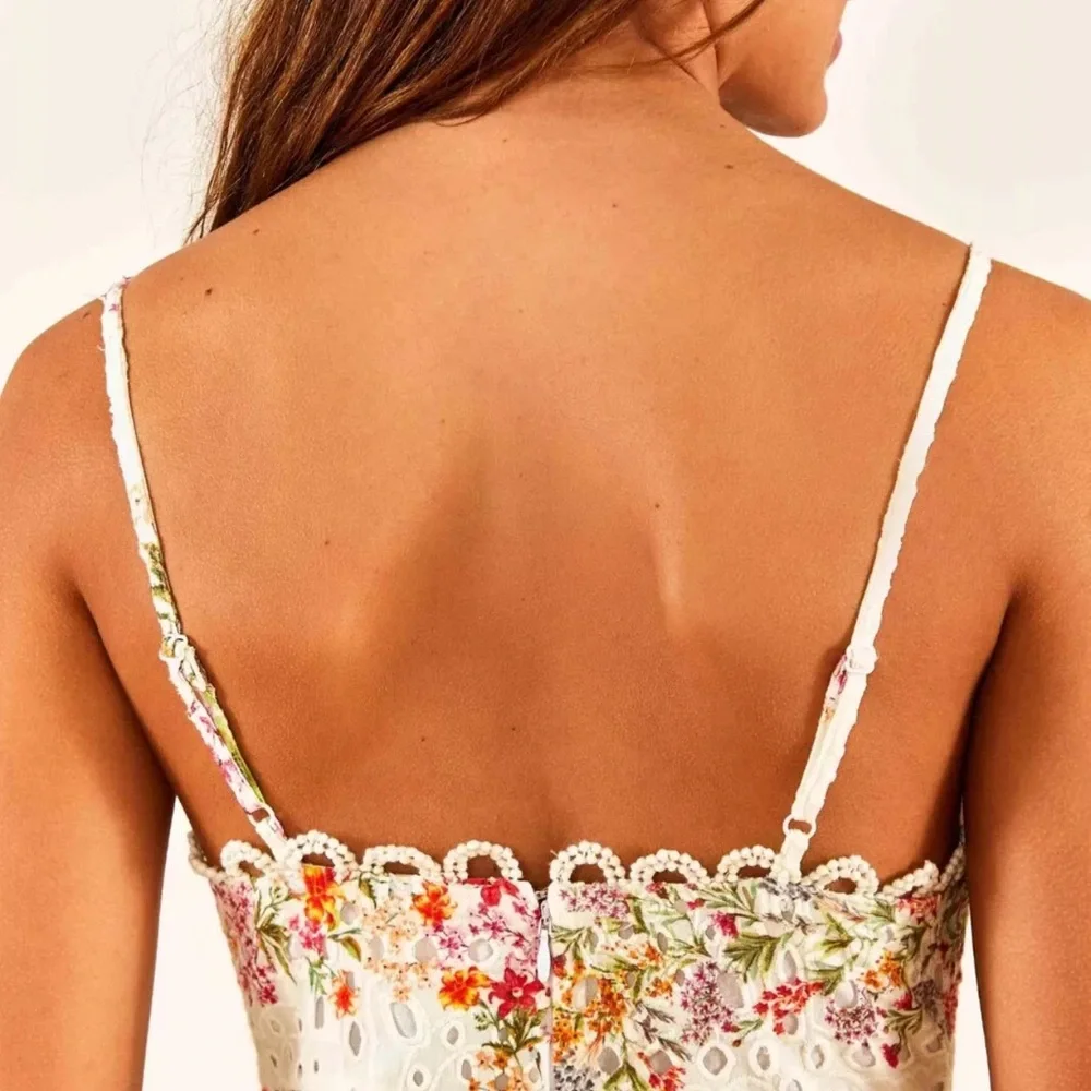 FARM RIO Delicate Forest Scarves Midi Dress XS Eyelet Lace Asymmetric Hi Low - Picture 5 of 14